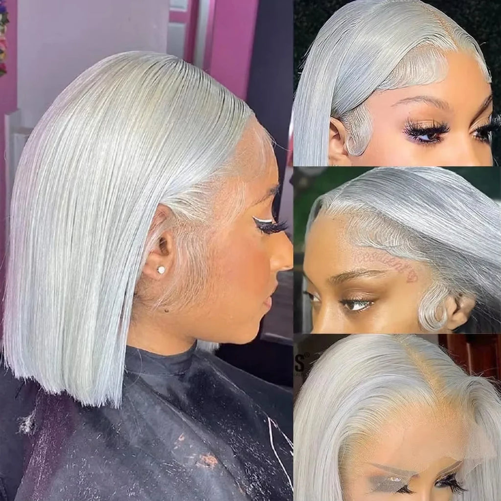 13x4 Gray Bob Lace Front Wig — 100% Virgin Brazilian Human Hair | 180% Density