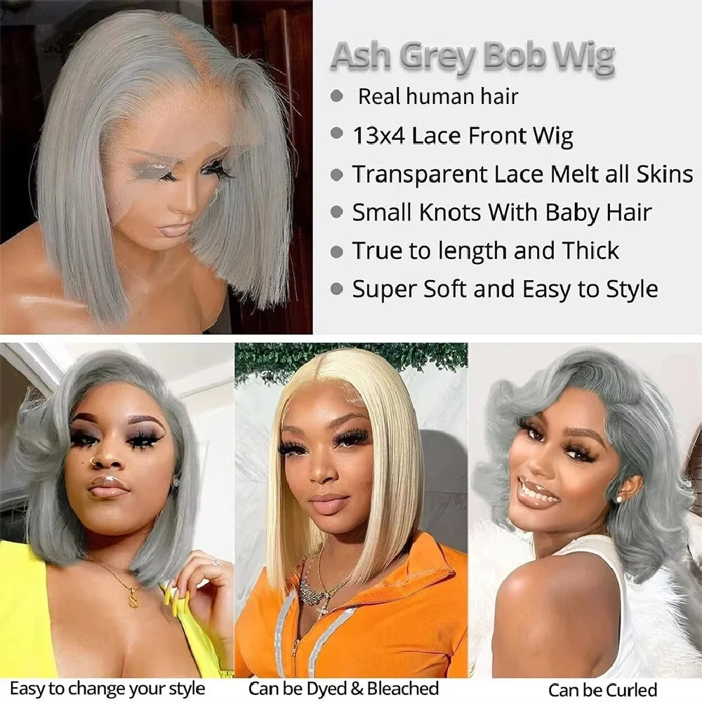 13x4 Gray Bob Lace Front Wig — 100% Virgin Brazilian Human Hair | 180% Density