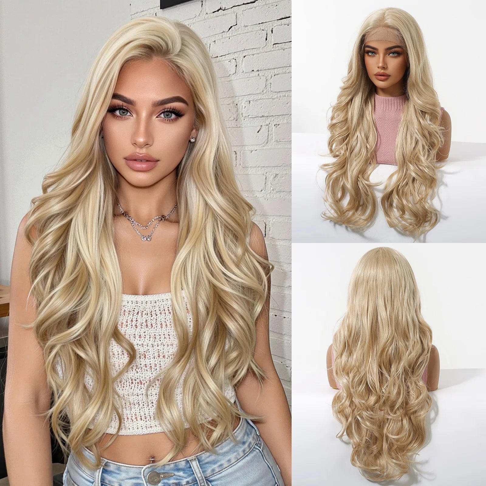 13x6 Blonde Golden Straight Lace Front Wig — Synthetic | Daily Wear