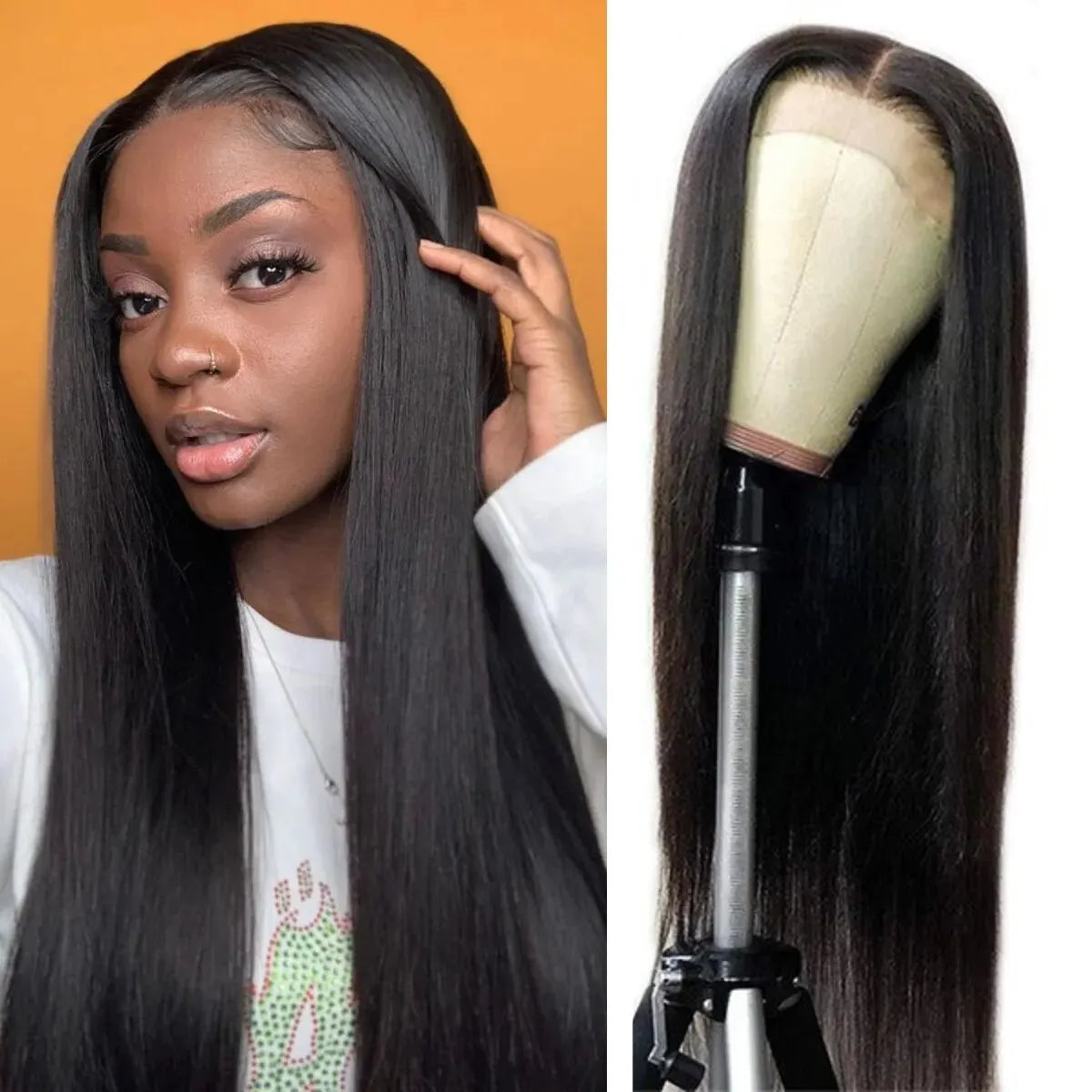 Long Straight Black Lace Front Wig — Pre Plucked | Natural Hairline