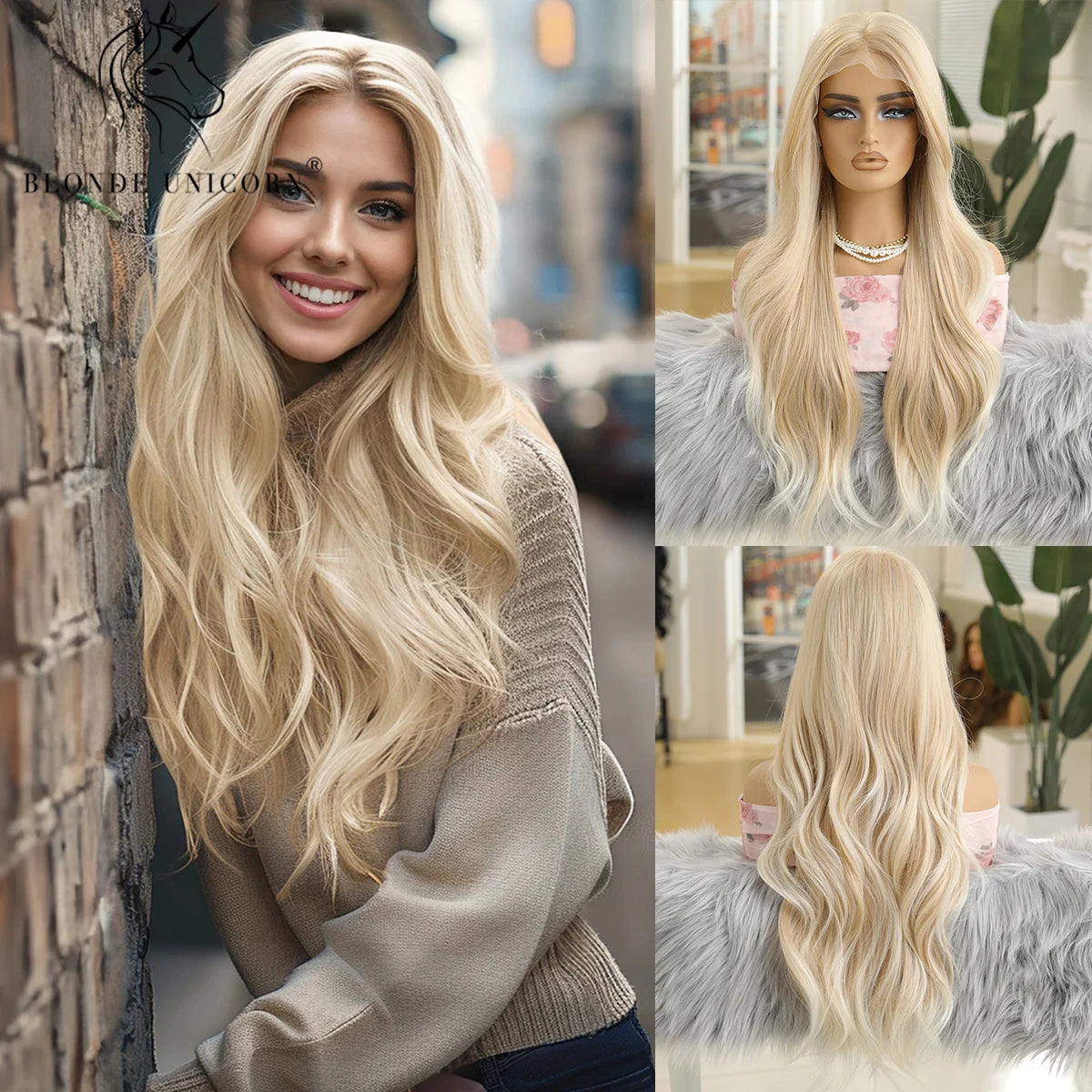 13x6 Blonde Golden Straight Lace Front Wig — Synthetic | Daily Wear