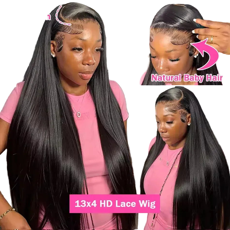 Black Bone Straight Lace Front Wig