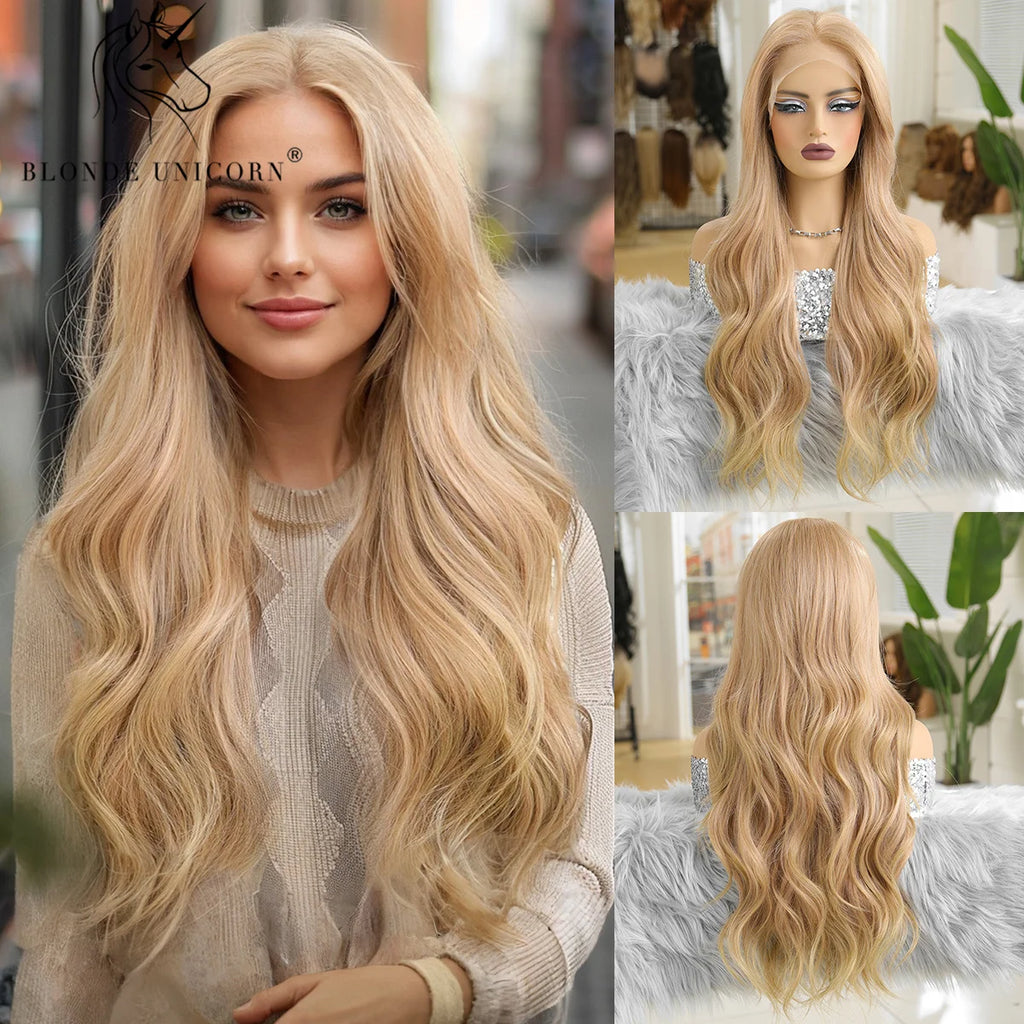 13x6 Blonde Golden Straight Lace Front Wig — Synthetic | Daily Wear